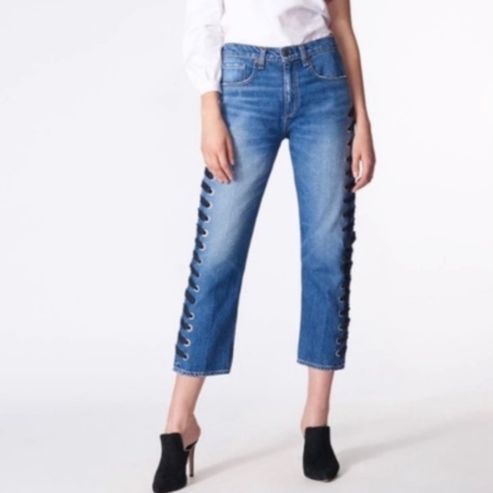 Veronica Beard Ines Girlfriend Lace Up Jeans